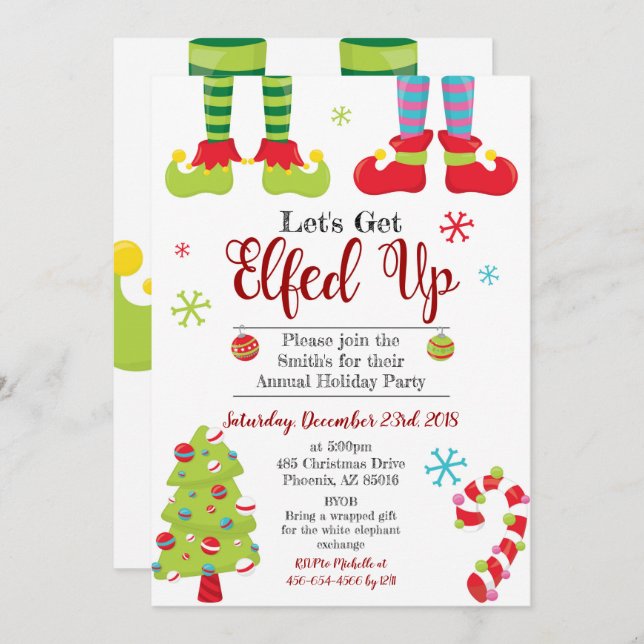 Let's get Elfed Up Christmas Party Elf Xmas Invitation (Front/Back)