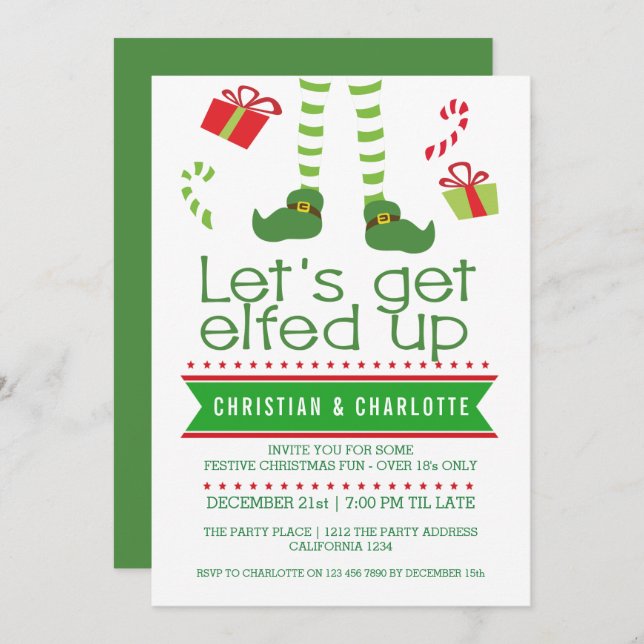 Lets Get Elfed Up Christmas Party Invitation (Front/Back)
