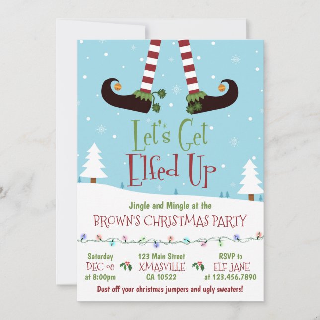 Let's Get Elfed Up Christmas Party Invitation (Front)