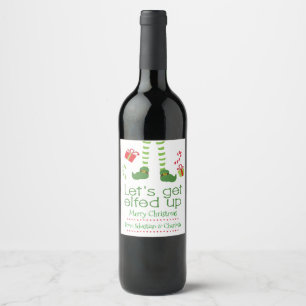 Lets Get Elfed Up Christmas Personalised Wine Label