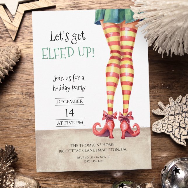 Let's Get ELFED UP! Fun Curly Shoes Holiday Party  Invitation (Creator Uploaded)