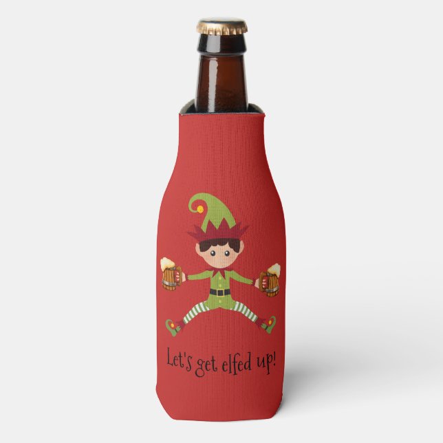 Let's Get Elfed Up Funny Christmas Bottle Cooler (Bottle Front)