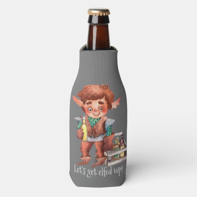Let's Get Elfed Up Funny Christmas Bottle Cooler (Bottle Front)
