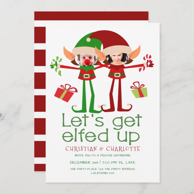 Lets Get Elfed Up Funny Christmas Personalised Invitation (Front/Back)