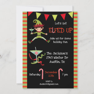 Let's Get Elfed Up Funny Cocktail Party Christmas Invitation