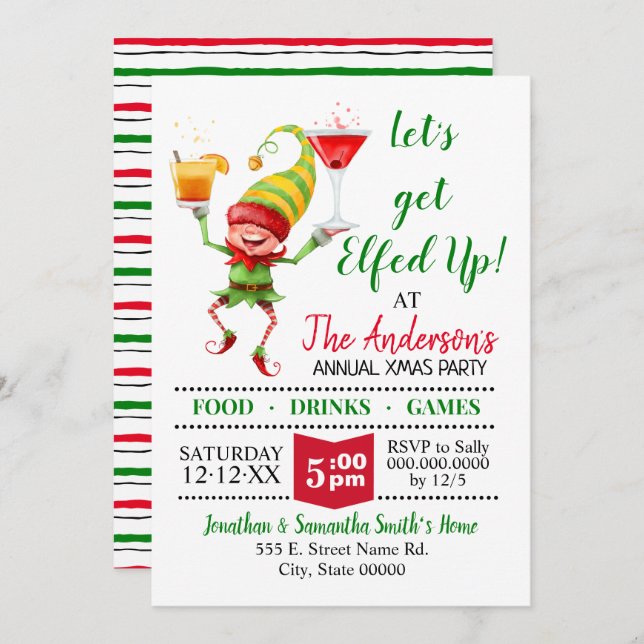 Let's get Elfed Up holiday party bash Invitation (Front/Back)