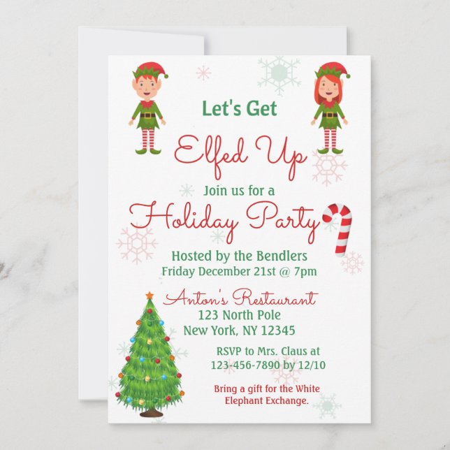 Let's Get Elfed Up Holiday Party Invitation (Front)