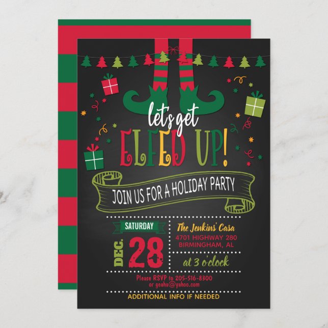 Let's Get Elfed Up Holiday Party Invitation - BK (Front/Back)