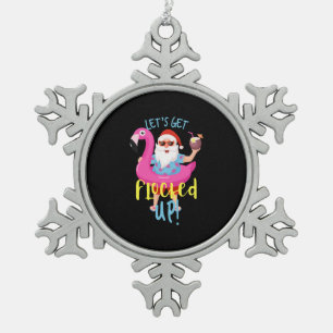 Let's Get Flocked Up Santa Claus Flamingo Retro Snowflake Pewter Christmas Ornament