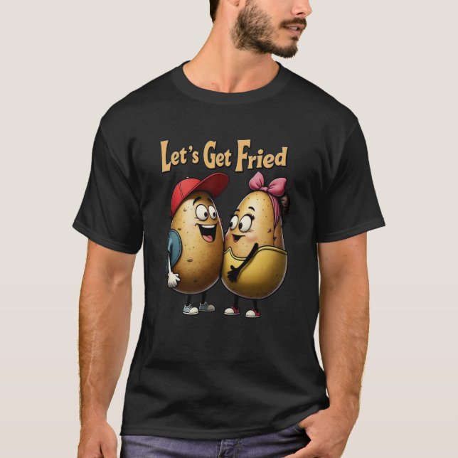 Let's Get Fried - Cute Potato Couple Holding Hands T-Shirt (Front)