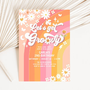 Let's Get Groovy Daisy Hippie Birthday Invitation