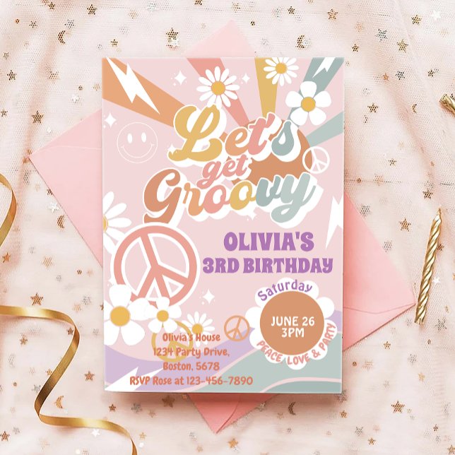 Let's Get Groovy Peach Love Party 3rd birthday Invitation (Creator Uploaded)