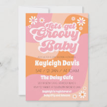 Lets Get Groovy Retro 70s Baby Shower Invitation
