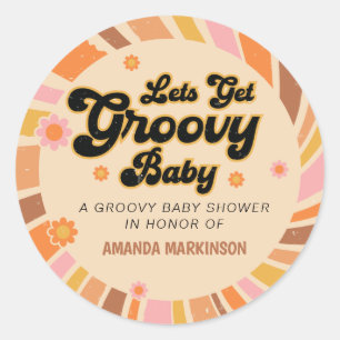 Let's Get Groovy Retro Baby Shower Classic Round Sticker