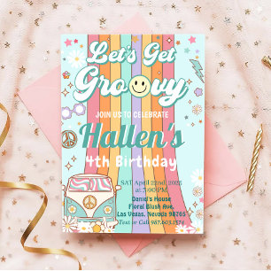 Let's Get Groovy Retro Boho Daisy Rainbow Birthday Invitation