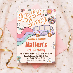 Let's Get Groovy Retro Boho Daisy Rainbow Birthday Invitation