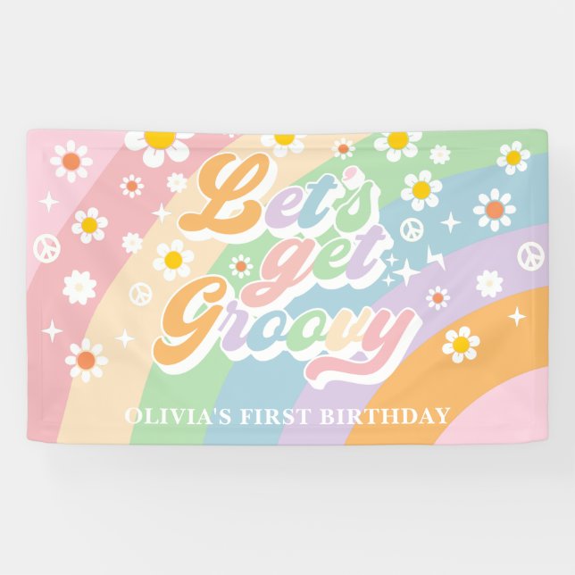 Let's Get Groovy Retro Daisy Birthday Party Banner (Horizontal)