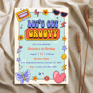 Let's Get Groovy Retro Daisy Birthday Party Invitation