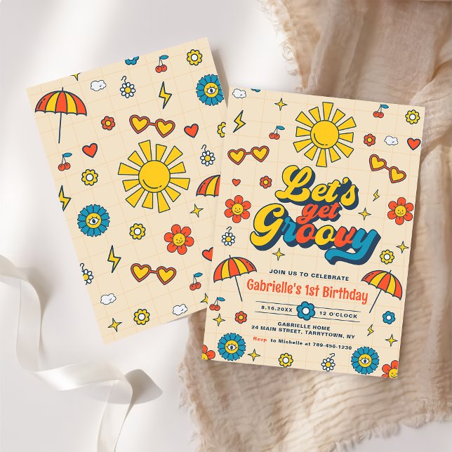 Let's Get Groovy Retro Daisy Birthday Party  Invitation (Creator Uploaded)