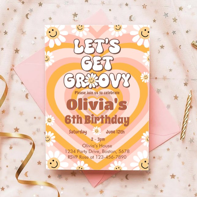 Let's Get Groovy Retro Heart Birthday Invitation (Creator Uploaded)