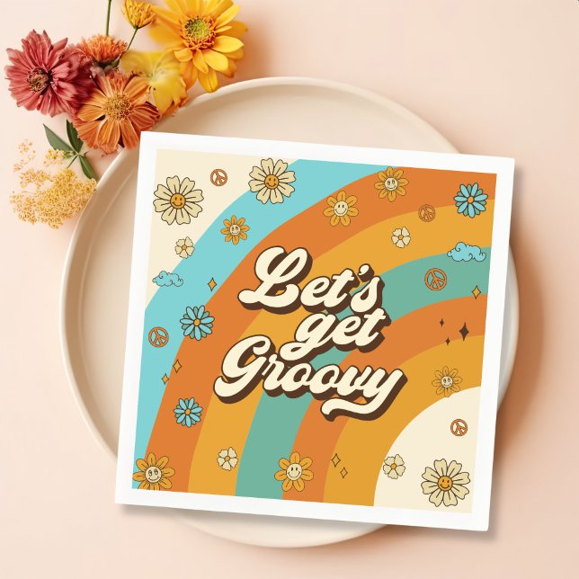 Let's Get Groovy Retro Rainbow 1st Birthday Napkin (Creator Uploaded)