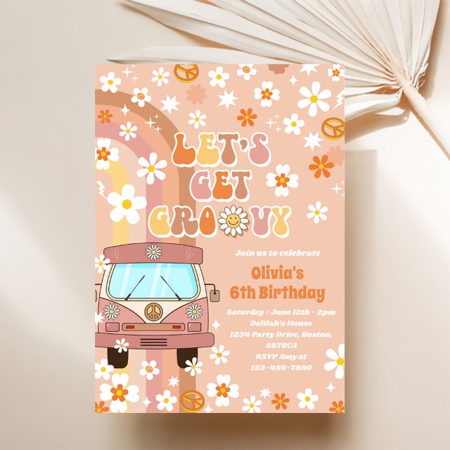 Let's Get Groovy Retro Rainbow 6th Birthday Invitation (Creator Uploaded)