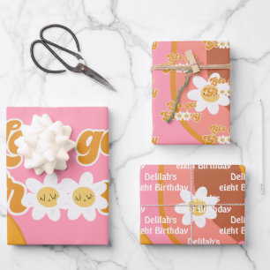 Let's get groovy retro vintage birthday wrapping paper sheet