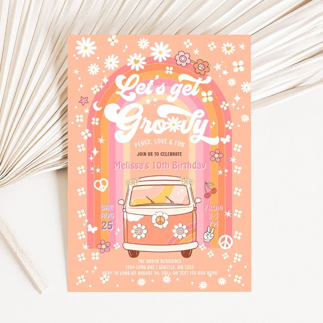Lets Get Groovy Van Bus Rainbow Van Birthday Invitation (Creator Uploaded)