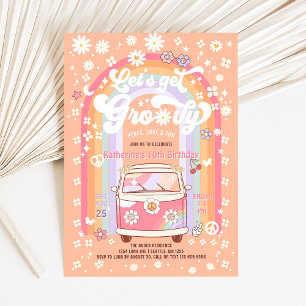 Let's Get Groovy Van Daisy Hippie 70s Birthday Invitation