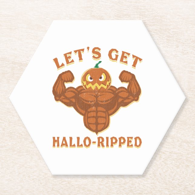 Let's Get Hallo Ripped Halloween Workout Paper Coaster (Front)