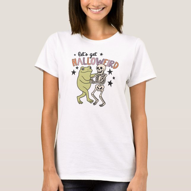 "Let's Get Halloweird" Frog & Skeleton Dancing T-Shirt (Front)