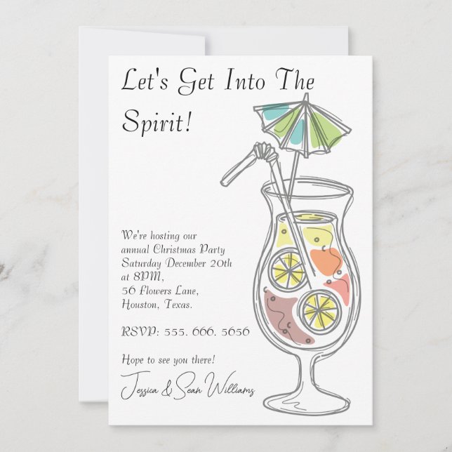 "Let's Get Into The Spirit" Christmas Party Invita Invitation (Front)