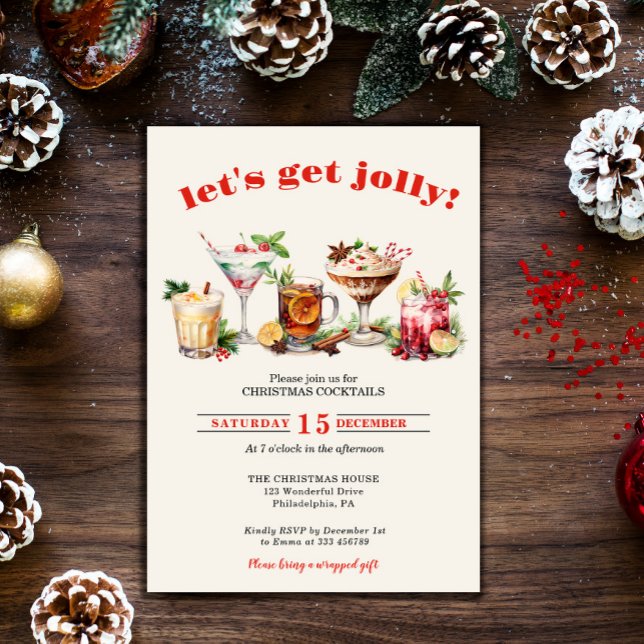 Let's Get Jolly | Christmas Cocktails Party invita Invitation (Creator Uploaded)