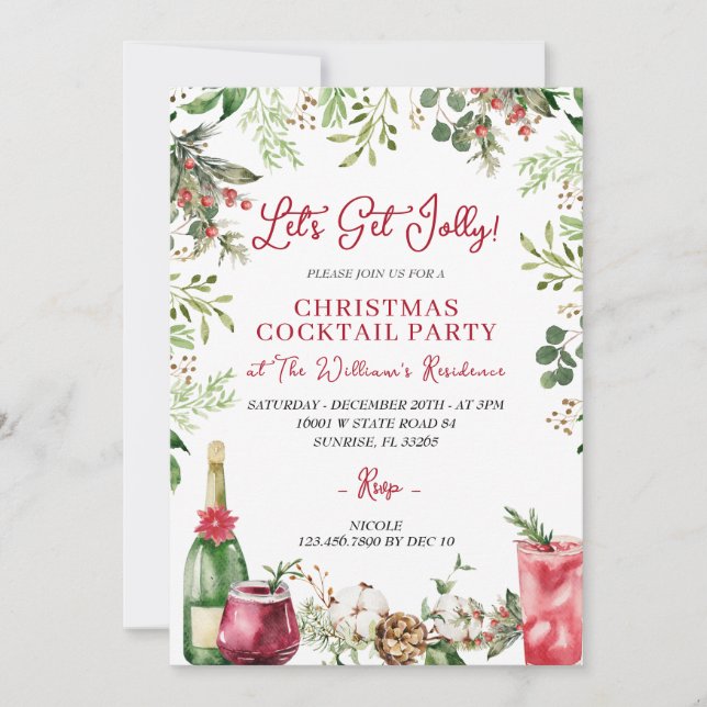  Lets Get Jolly Christmas Holiday Cocktails Party Invitation (Front)
