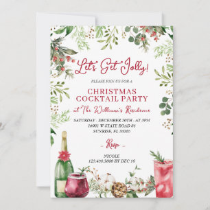Lets Get Jolly Christmas Holiday Cocktails Party Invitation