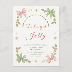 Let's Get Jolly Whimsical Christmas Bow Holiday Postcard