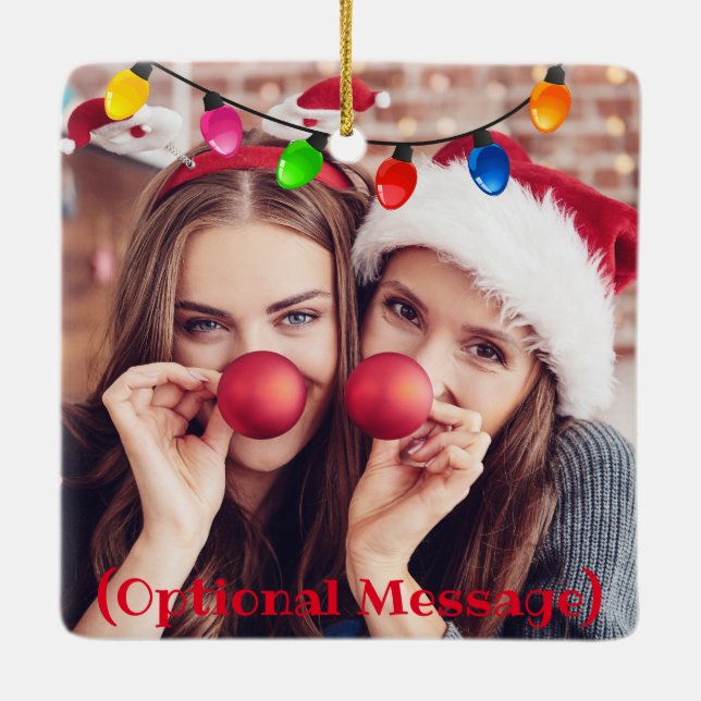 Let's Get Lit (add your photo) Christmas Lights Ce Ceramic Ornament (Back)