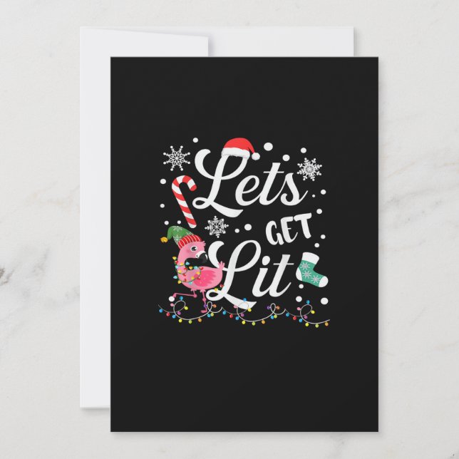 Let's Get Lit Adult Flamingo Funny Christmas Holiday Card (Front)