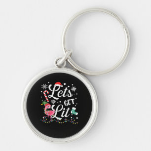 Let's Get Lit Adult Flamingo Funny Christmas Key Ring