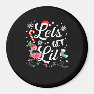 Let's Get Lit Adult Flamingo Funny Christmas Magnet