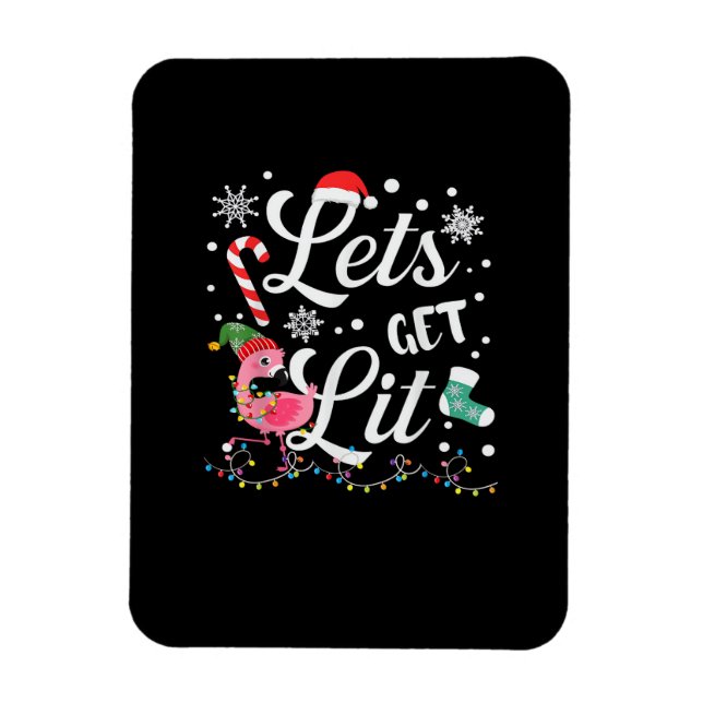Let's Get Lit Adult Flamingo Funny Christmas Magnet (Vertical)