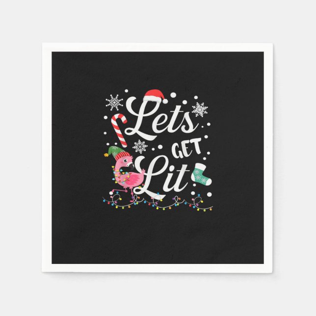 Let's Get Lit Adult Flamingo Funny Christmas Napkin (Front)