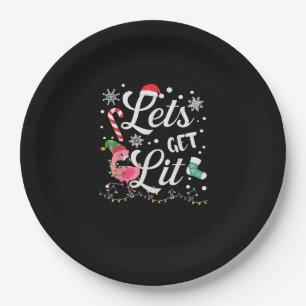 Let's Get Lit Adult Flamingo Funny Christmas Paper Plate