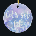 Let's get lit - Blue Sparkles Funny Hanukkah Ceramic Tree Decoration<br><div class="desc">NewParkLane - Humorous Hanukkah Ornament,  with blue sparkling,  glittering lights and funny quote 'Let's get lit' in a white script typography. 

Check out this collection for matching items.</div>