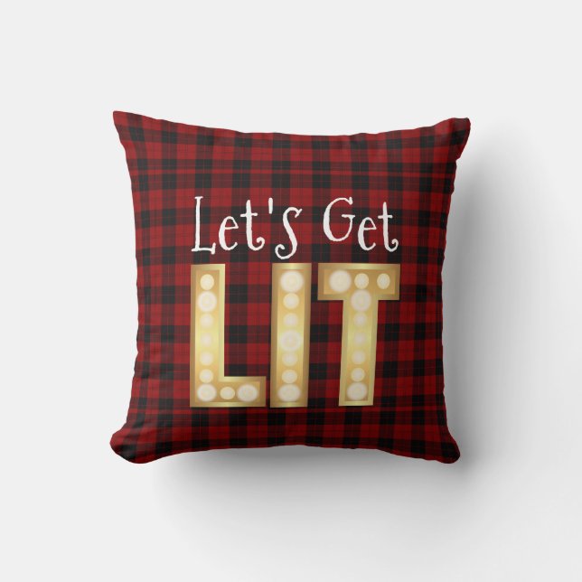 Lets Get LIT Buffalo Plaid Modern Personalised Cushion (Front)