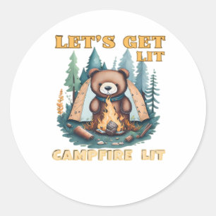 Let's Get Lit. Campfire Lit. Camping Lover Classic Round Sticker
