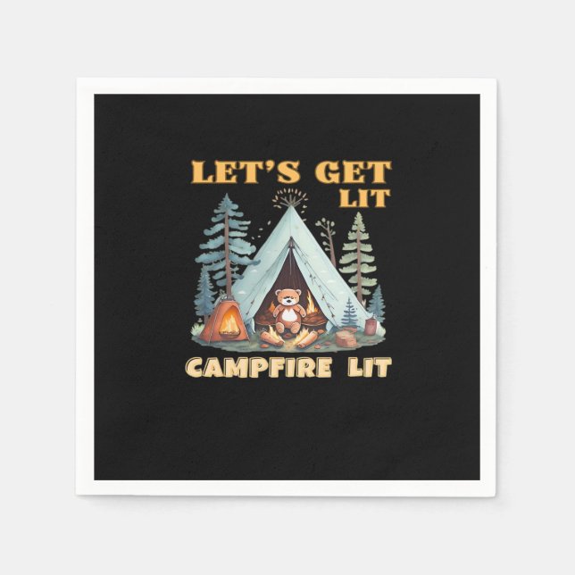 Let's Get Lit. Campfire Lit. Camping Quotes Classi Napkin (Front)