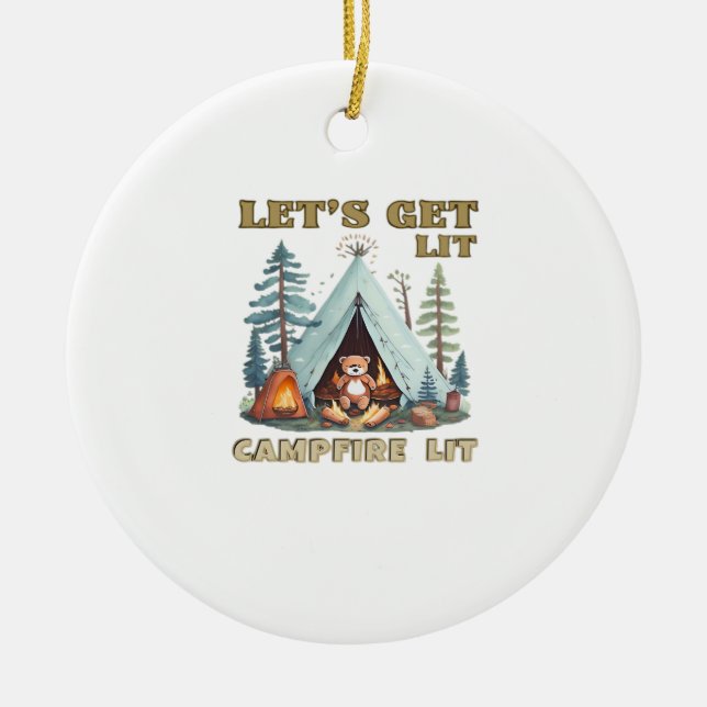 Let's Get Lit. Campfire Lit Classic Ceramic Tree Decoration (Front)