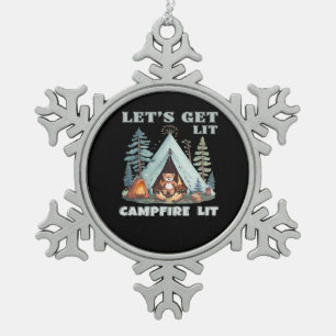 Let's Get Lit. Campfire Lit. Vibe Camping Classic Snowflake Pewter Christmas Ornament