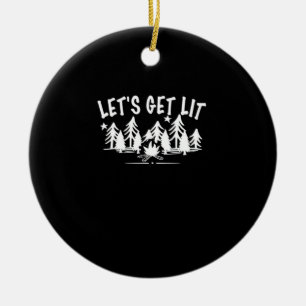 Let's Get Lit - Camping Quote - White Text Classic Ceramic Tree Decoration
